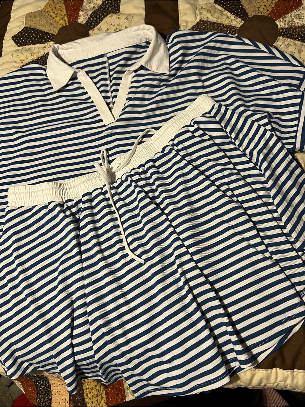 Striped Two-Piece Lounge Set in Navy and White